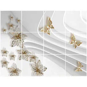 تایل سقفی آسمان مجازی  طرح گل و پروانه کد 3D2080-12 سایز 60x60 سانتی متر مجموعه 12عددی