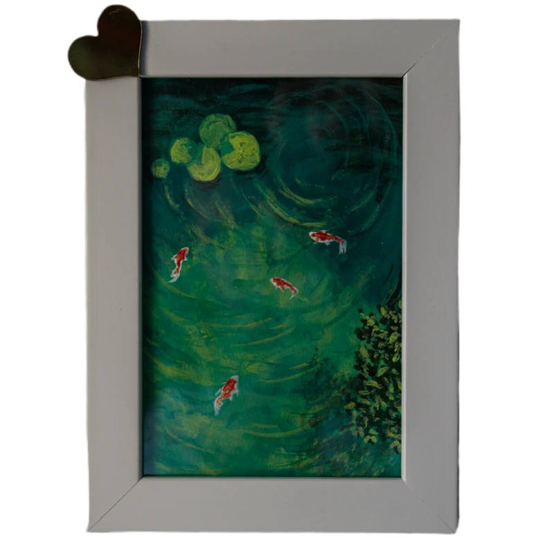 تابلو نقاشی اکریلیک به سبک رئالیسم طرح برکه ماهی