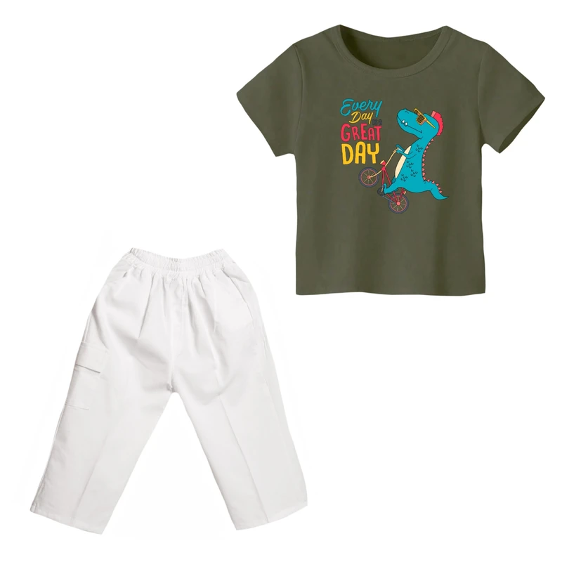 ست تی شرت و شلوارک پسرانه مدل دایناسور کد ۶