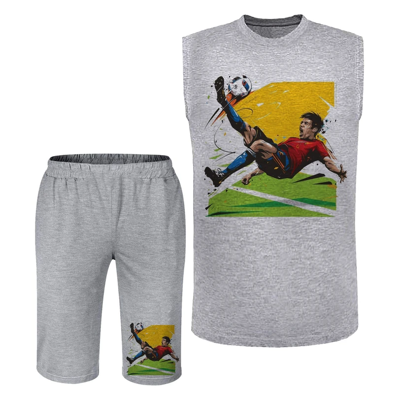 ست تاپ و شلوارک مردانه مدل فوتبالیست کد A510 رنگ طوسی