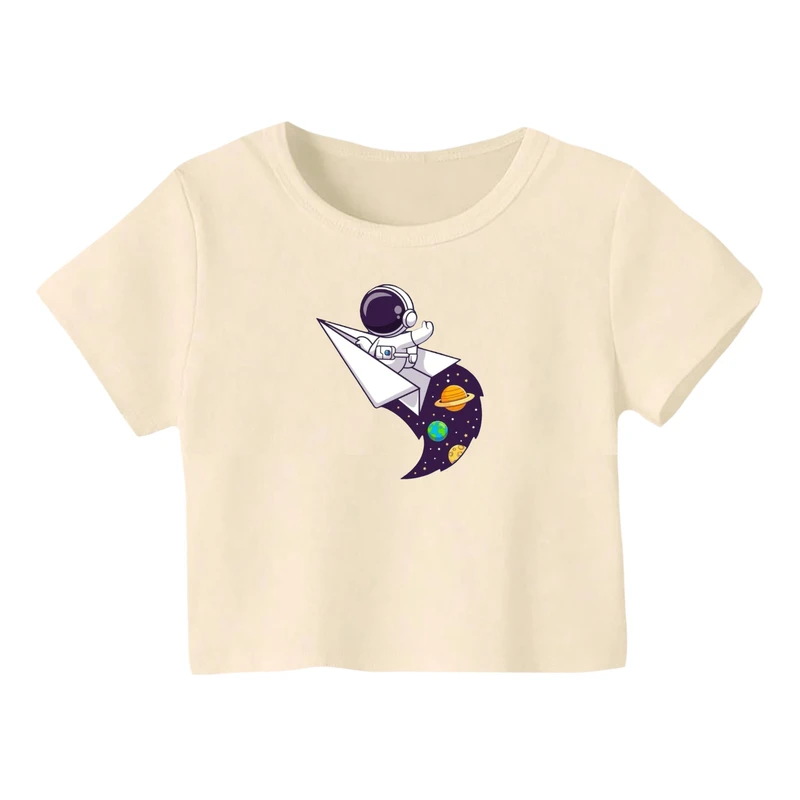 کراپ‌ تی‌شرت آستین کوتاه زنانه مدل فضانورد کد 11