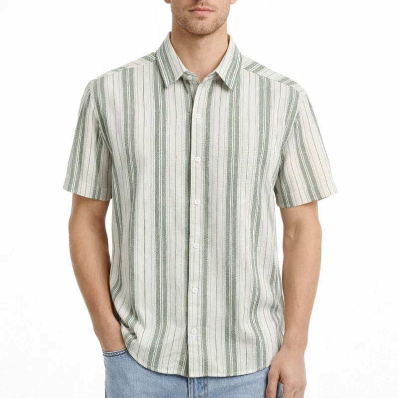 پیراهن آستین کوتاه یقه برگردان مردانه مدل راه راه