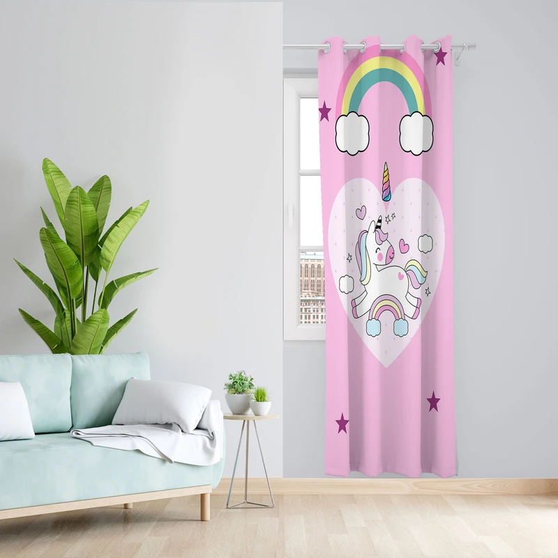  پرده مدل اتاق کودک مخمل پانچی طرح تک شاخ کد 4492 سایز 140x280 سانتی متر