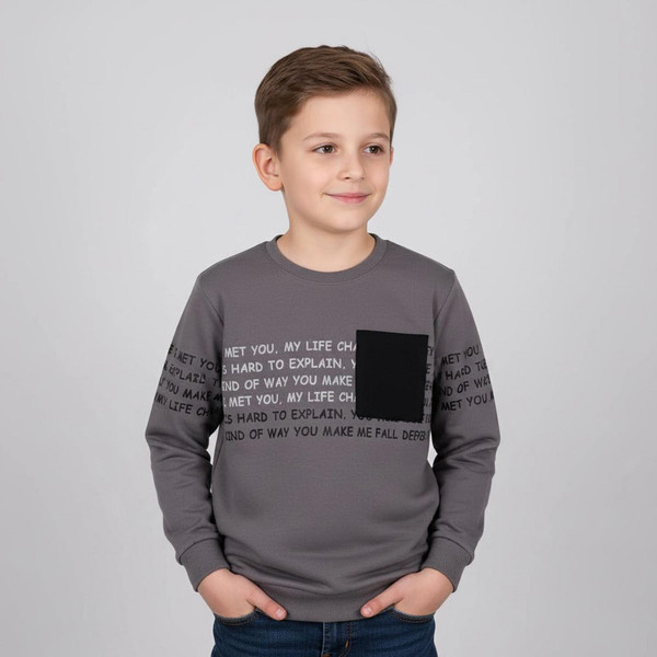 سویشرت پسرانه سون پون مدل 1218 رنگ طوسی