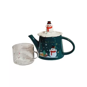 سرویس چای خوری 2 پارچه مدل قوری و لیوان طرح کریسمس کد 0012