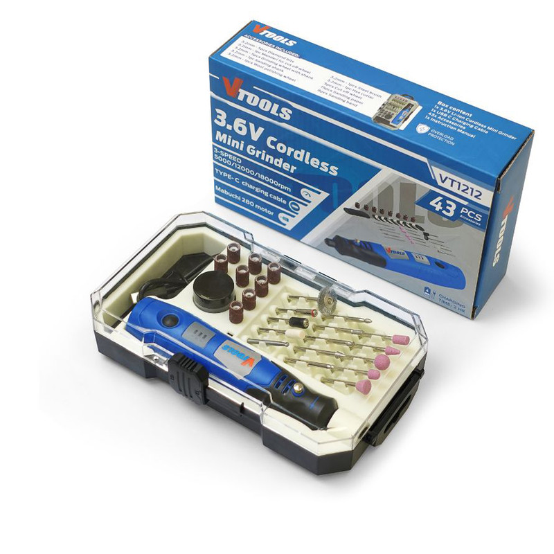 فرز مینیاتوری شارژی وی تولز مدل YP-VT1212-3.6V مجموعه 43 عددی فرز مینیاتوری شارژی وی تولز مدل YP-VT1212-3.6V مجموعه 43 عددی