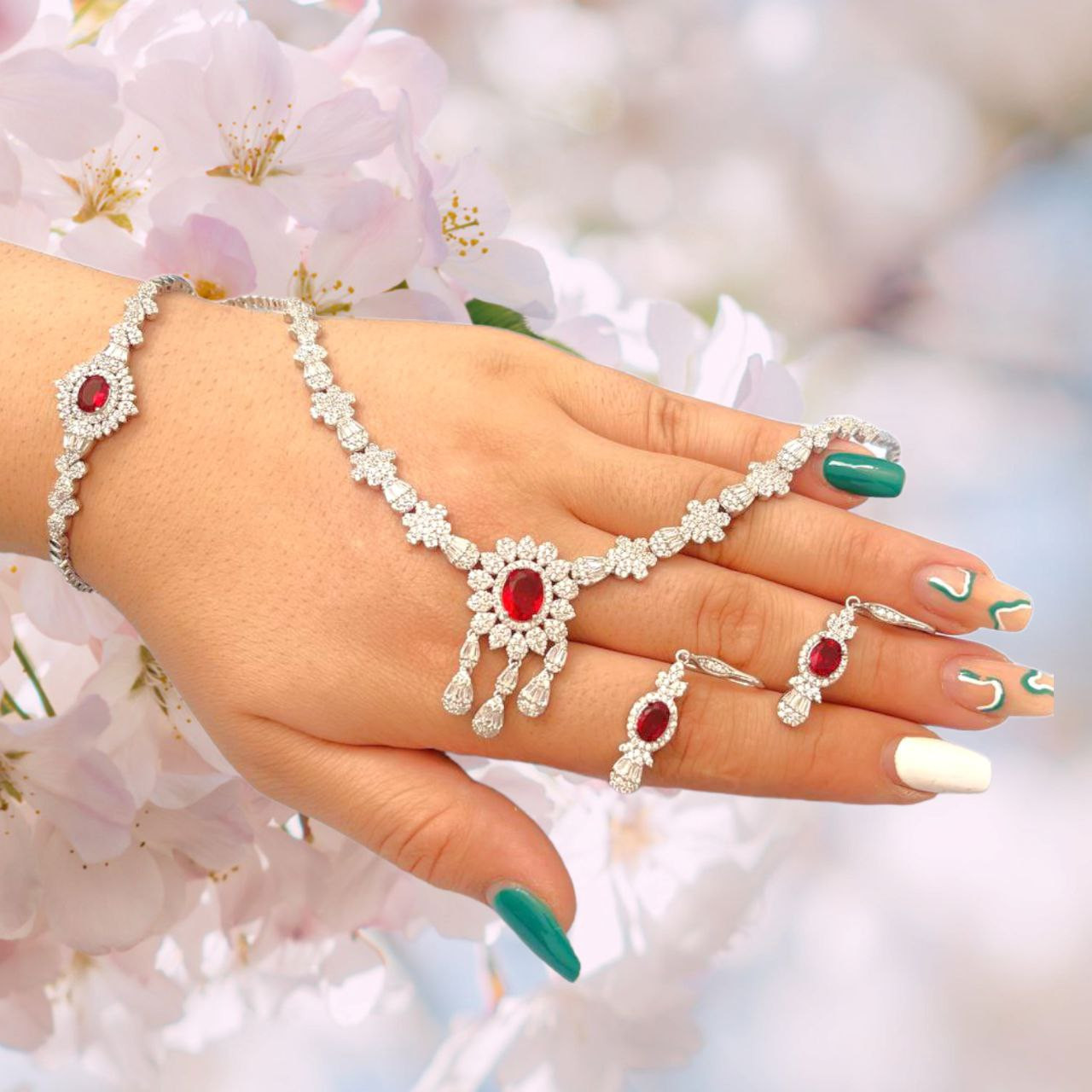 نیم ست نقره زنانه مدل 001 طرح زیتون