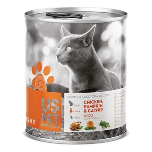 کنسرو غذای گربه یو اس پت مدل Chicken Pumpkin & Catnip وزن 400 گرم