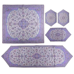ست 5 تکه رومیزی ترمه سنتی یزد طرح شاه عباسی مدل P47-02