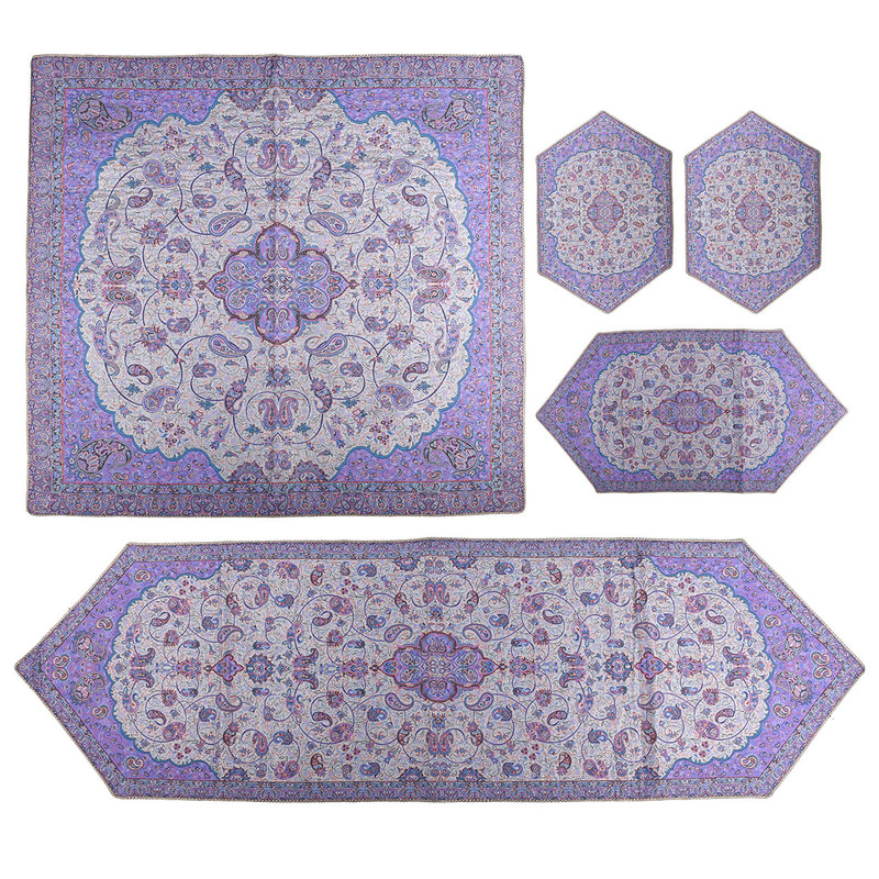 ست 5 تکه رومیزی ترمه سنتی یزد طرح شاه عباسی مدل P47-02