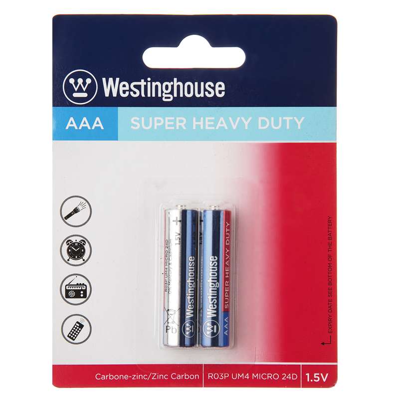 باتری نیم قلمی وستینگهاوس مدل Super Heavy Duty R03P UM4 بسته 2 عددی باتری نیم قلمی وستینگهاوس مدل Super Heavy Duty R03P UM4 بسته 2 عددی