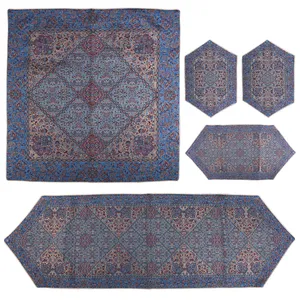 ست 5 تکه رومیزی ترمه سنتی یزد طرح خشتی مدل P48-00