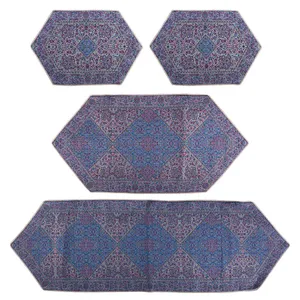 ست 4 تکه رومیزی ترمه سنتی یزد طرح خشتی مدل P48-01