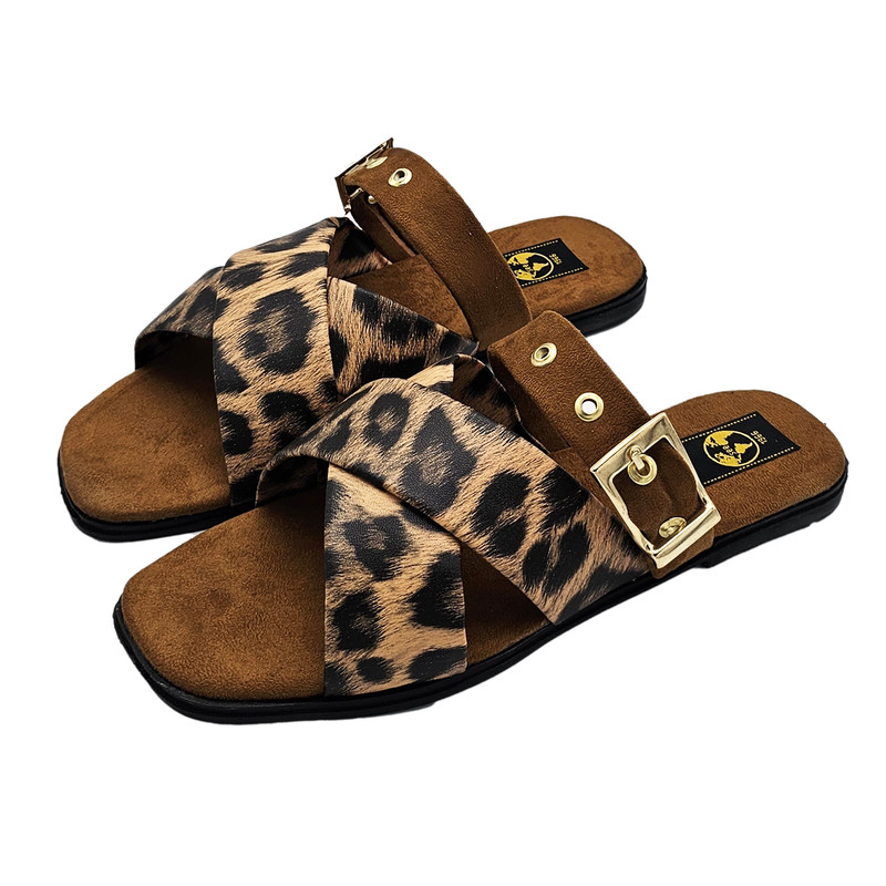 صندل زنانه سیی 1966 مدل پلنگی ضربدری کد 2247.1