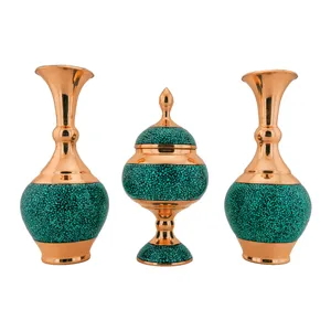 ست سه تکه شکلات خوری و گلدان فیروزه کوبی کد hf156