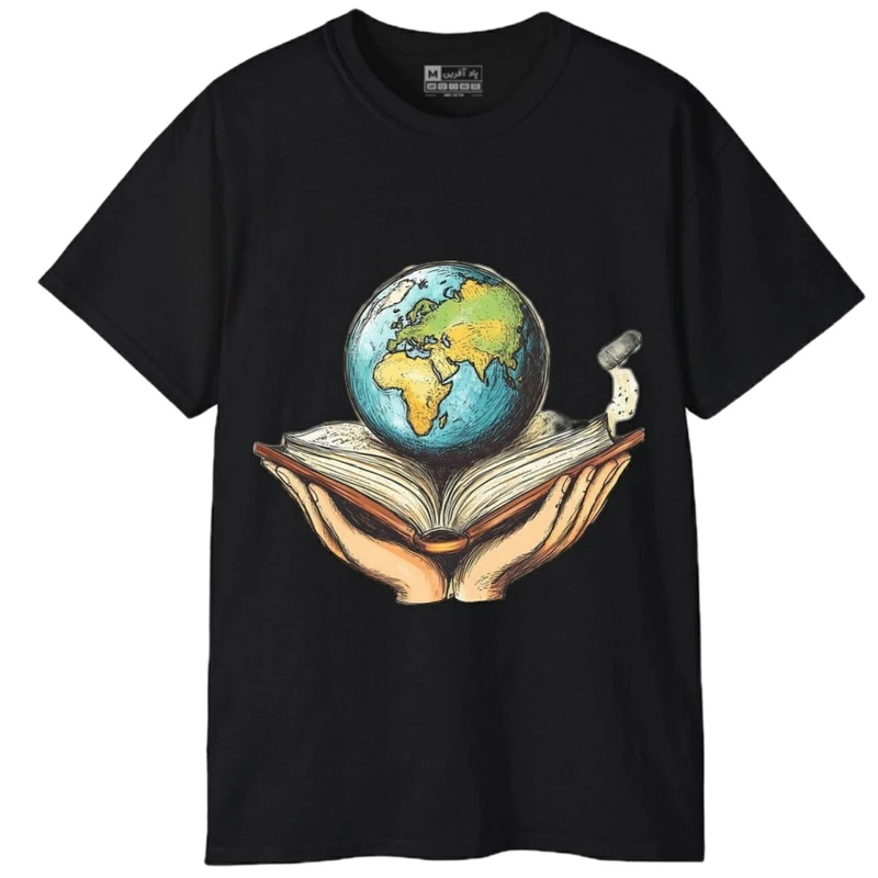 تی‌شرت آستین کوتاه مردانه پاد آفرین مدل کتاب سیاره کد 527