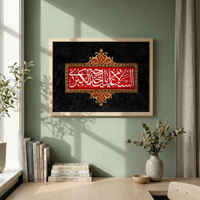 تابلو طرح وفات حضرت خدیجه (س) مدل G14897 فریم کرم روشن