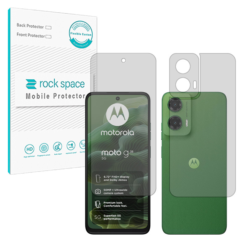 محافظ صفحه نمایش مات راک اسپیس مدل Resistant مناسب برای گوشی موبایل موتورولا Moto G35 به همراه محافظ پشت گوشی موبایل 