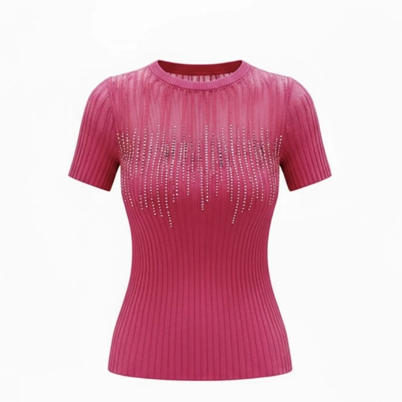 بلوز آستین کوتاه یقه گرد زنانه مدل نگیندار S13