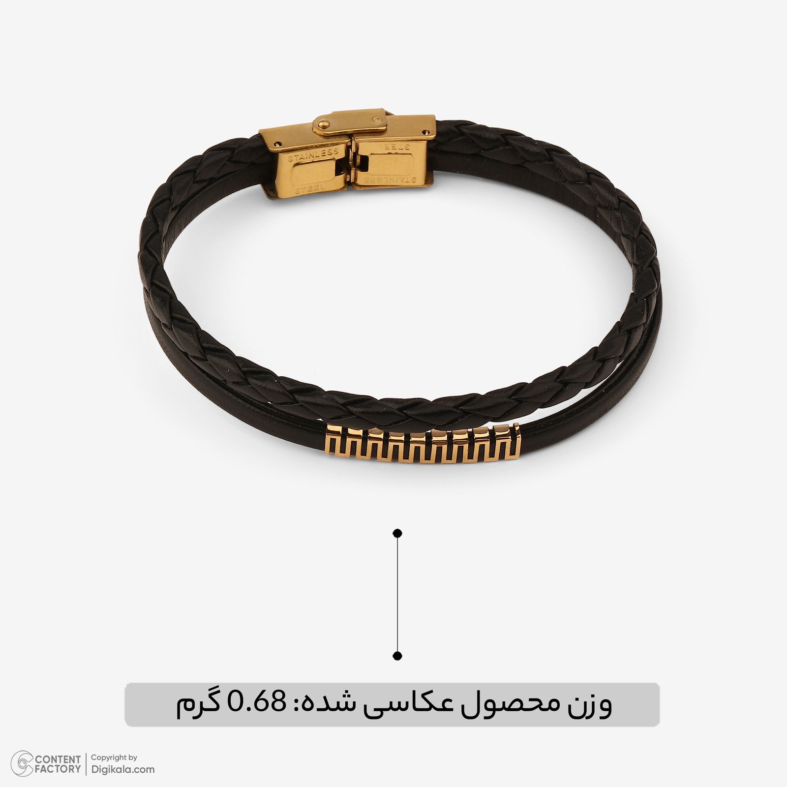 دستبند طلا 18 عیار مردانه با بند چرمی روبی آرت گالری مدل 314557 -  - 5
