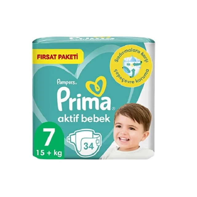 پوشک کودک پریما مدل Aktif bebek سایز 7 بسته 34 عددی