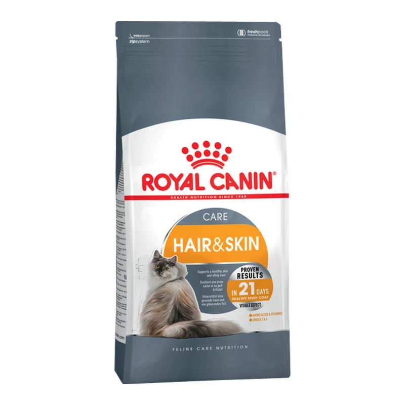 غذای خشک گربه رویال کنین مدل HAIR AND SKIN وزن 10 کیلوگرم 