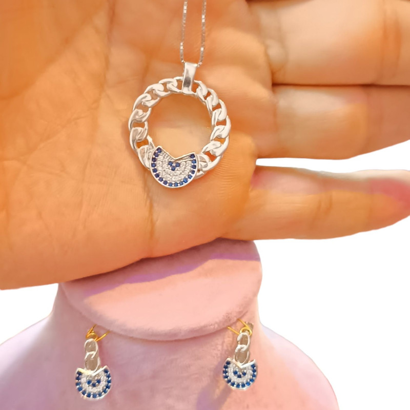 نیم ست نقره زنانه مدل چشم نظر 009