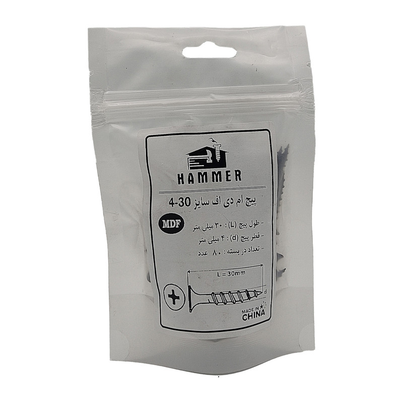پیچ ام دی اف هامر مدل 4x30mm بسته 80 عددی