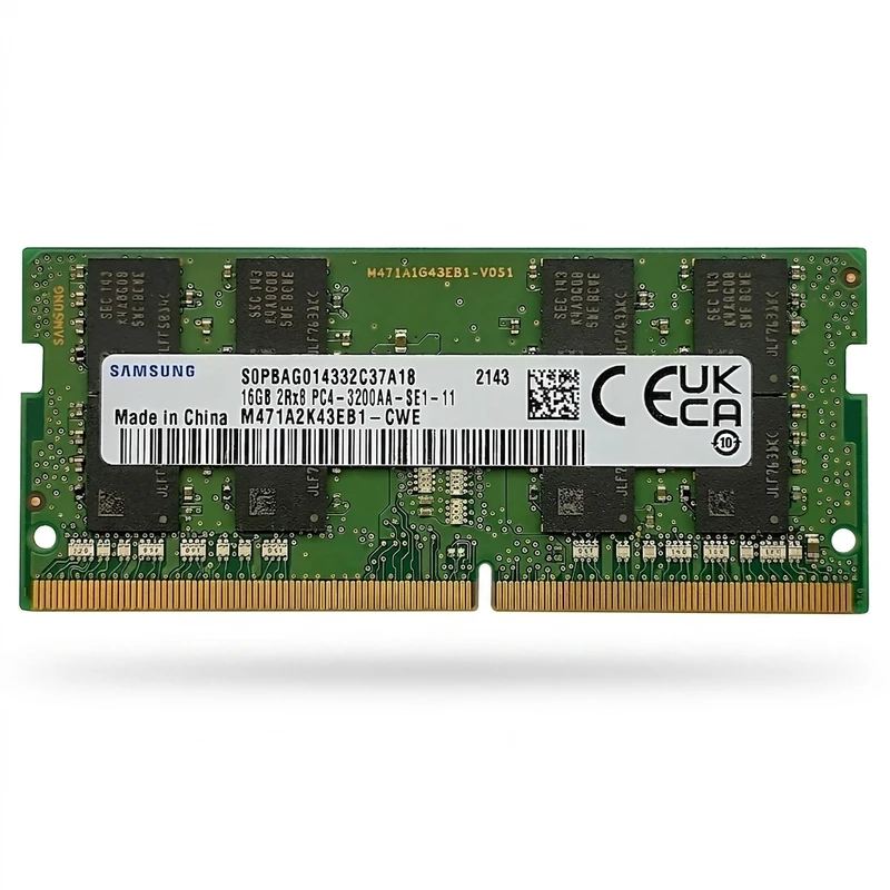 رم لپ‌تاپ 16 گیگابایت سامسونگ مدل M471A2K43EB1-CWE، DDR4 SO-DIMM با فرکانس 3200 مگاهرتز و تایمینگ CL22، 260 پین و تک‌کاناله