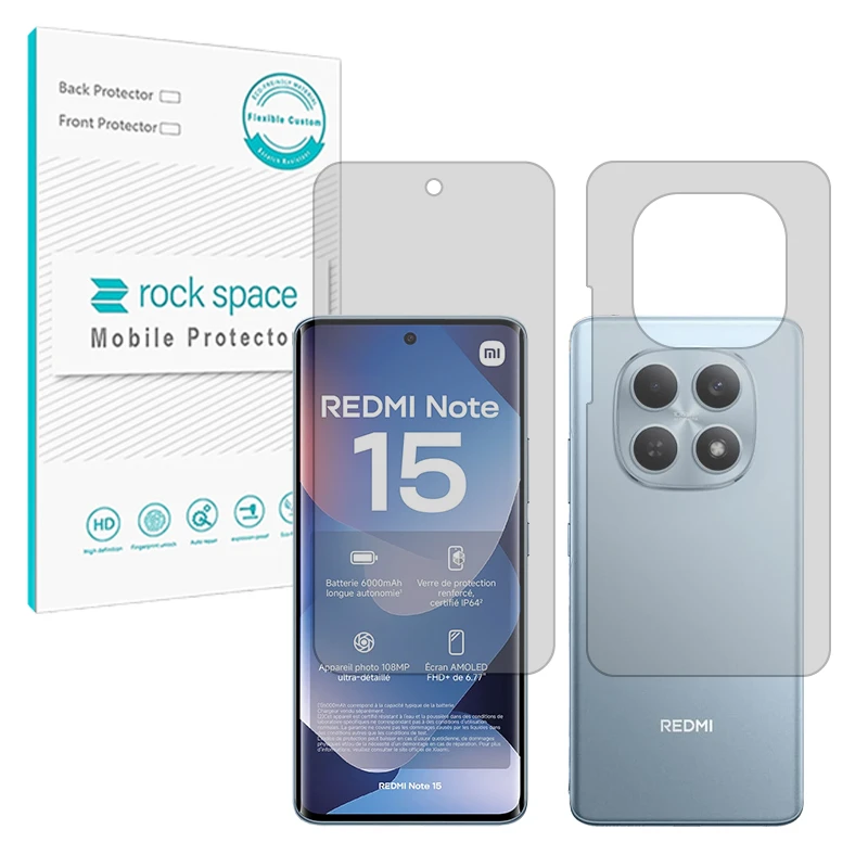 محافظ صفحه نمایش مات راک اسپیس مدل Resistant مناسب برای گوشی موبایل شیائومی Redmi Note 15 4G به همراه محافظ پشت گوشی موبایل 