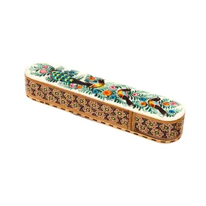 قلمدان خاتم کاری مدل کشویی طرح گل و مرغ کد 68-15-101