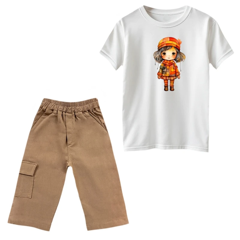 ست تی‌شرت و شلوارک دخترانه مدل دختر پاییز رنگ سفید