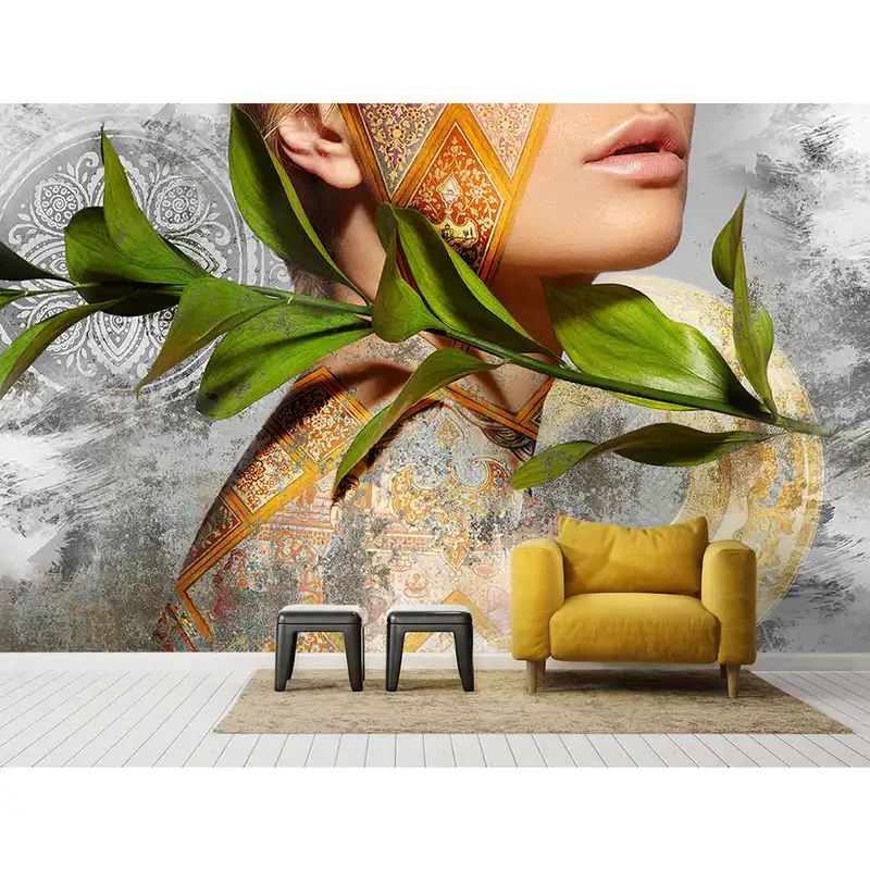 پوستر دیواری طرح برگ و صورت کد 22613