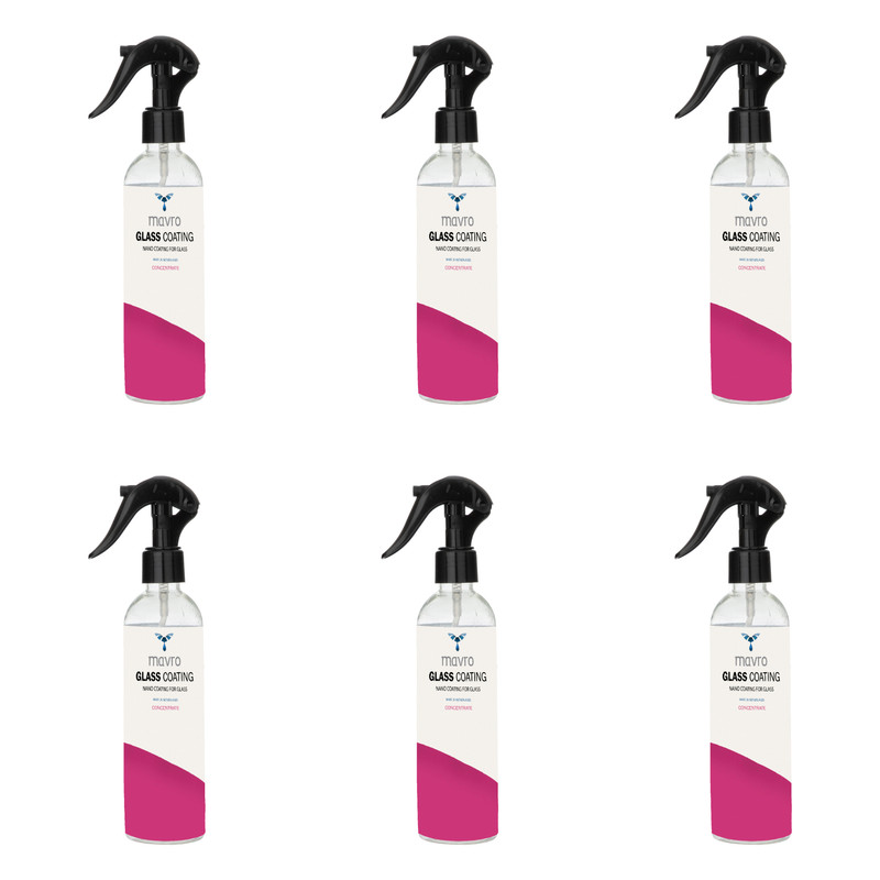 محلول نانو آبگریز ضد لک و جرم شیشه و سطوح سیقلی ساختمان ماورو مدل XP-100 حجم 250 میلی لیتر بسته 6 عددی