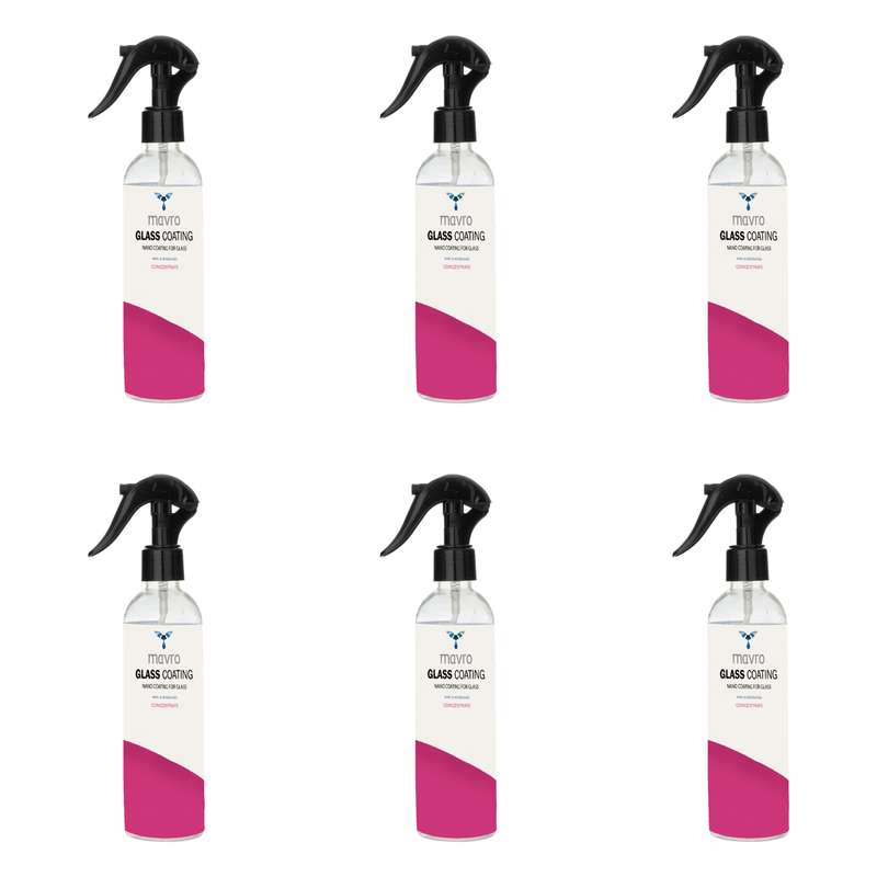 محلول نانو آبگریز ضد لک و جرم شیشه و سطوح سیقلی ساختمان ماورو مدل XP-100 حجم 250 میلی لیتر بسته 6 عددی