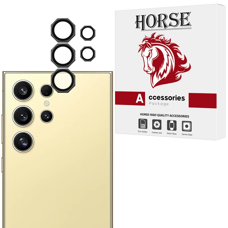 محافظ لنز دوربین شیشه‌ای هورس مدل R8ZH مناسب برای گوشی موبایل سامسونگ Galaxy S24 Ultra 5G