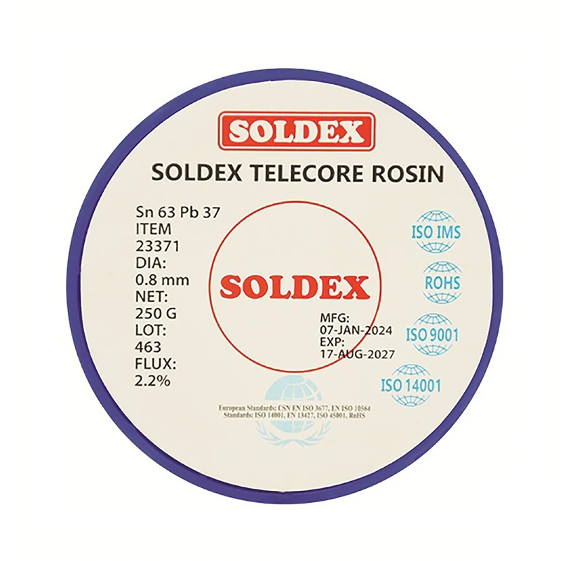 سیم لحیم سولدکس مدل SOLDEX Sn63 Pb37 وزن 250 گرم ضخامت 0.8 میلی متر