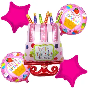 بادکنک فویلی مدل Happy Birthday Cake مجموعه 5 عددی