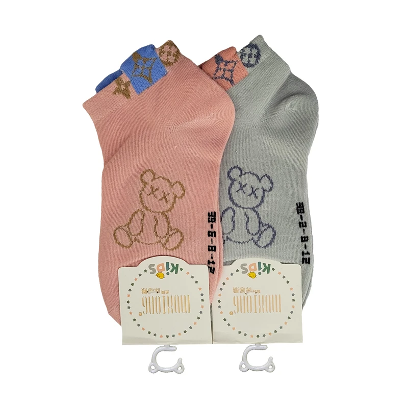 جوراب ساق کوتاه بچگانه مدل خرسی کد 20-05001 بسته 2 عددی