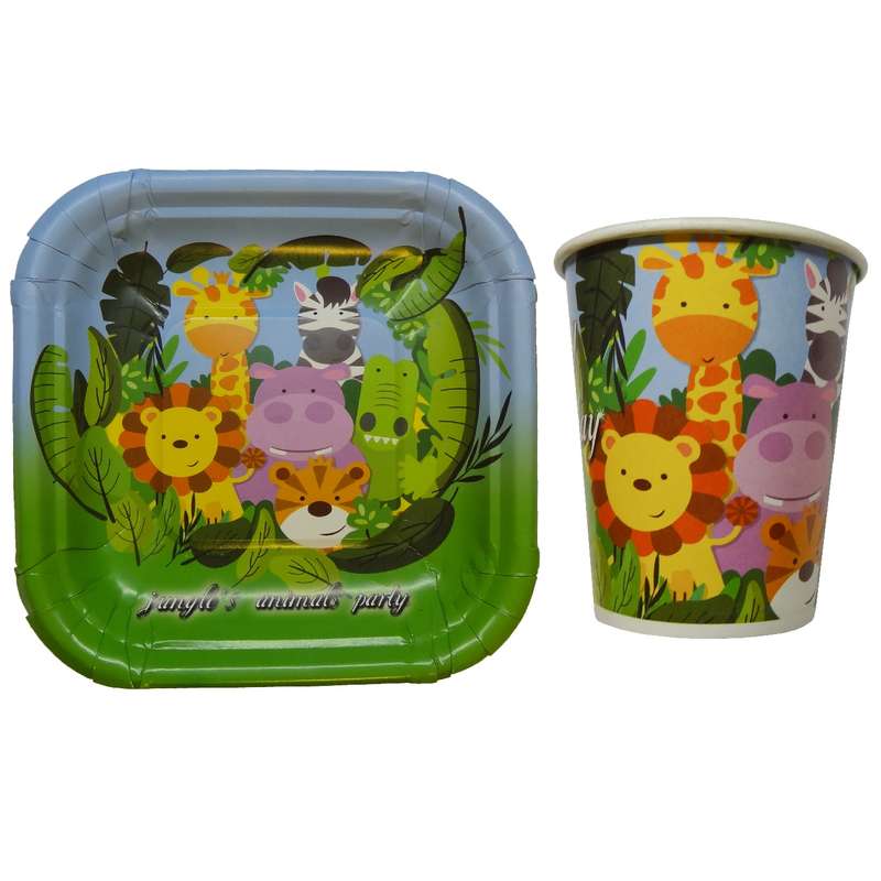 پیش دستی و لیوان یکبار مصرف مستر تم طرح حیوانات جنگل بسته 40 عددی