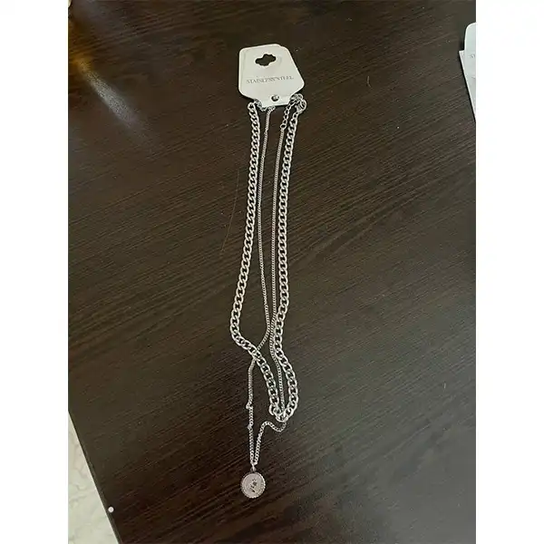 گردنبند زنانه استینلس استیل مدل دو ردیفه طرح ملکه کد 1145