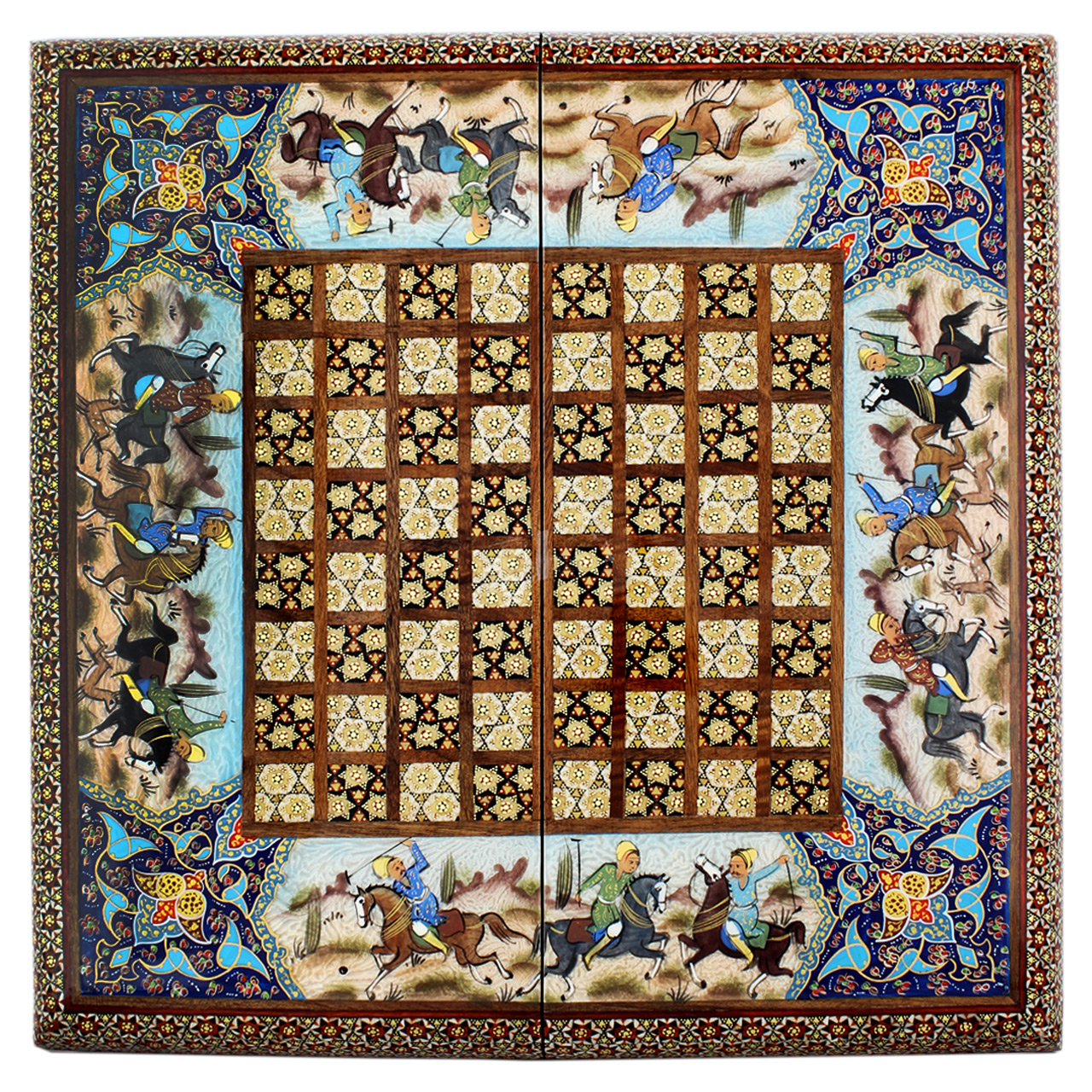 صفحه شطرنج خاتم کاری طرح چوگان کد 620112 سایز 40x40 سانتی متر