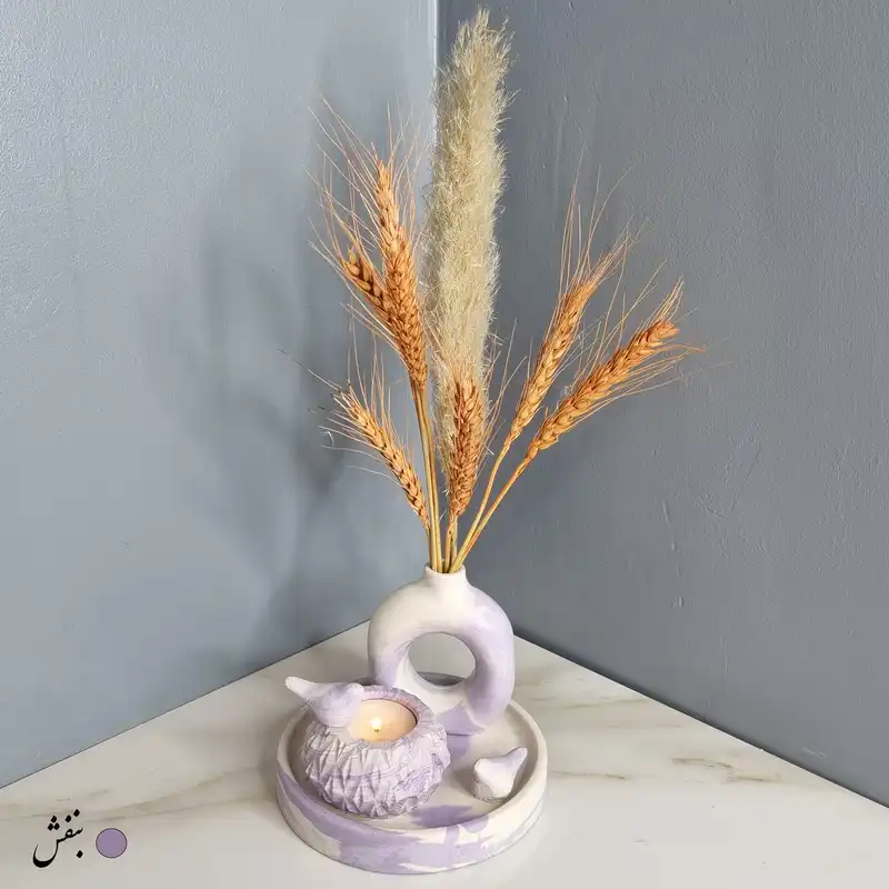 ست 5 تکه جاشمعی و گلدان بتنی طرح دونات مدل هلنا