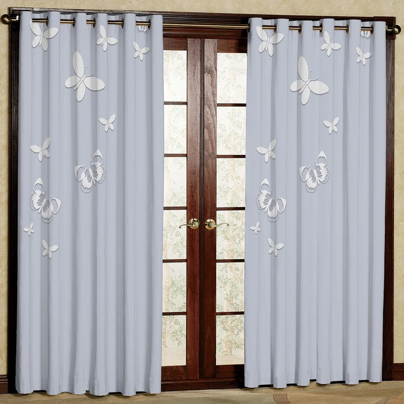 پرده طرح پروانه سفید مدل مخمل پانچی کد 2_4649 W سایز 140x202 سانتی متر
