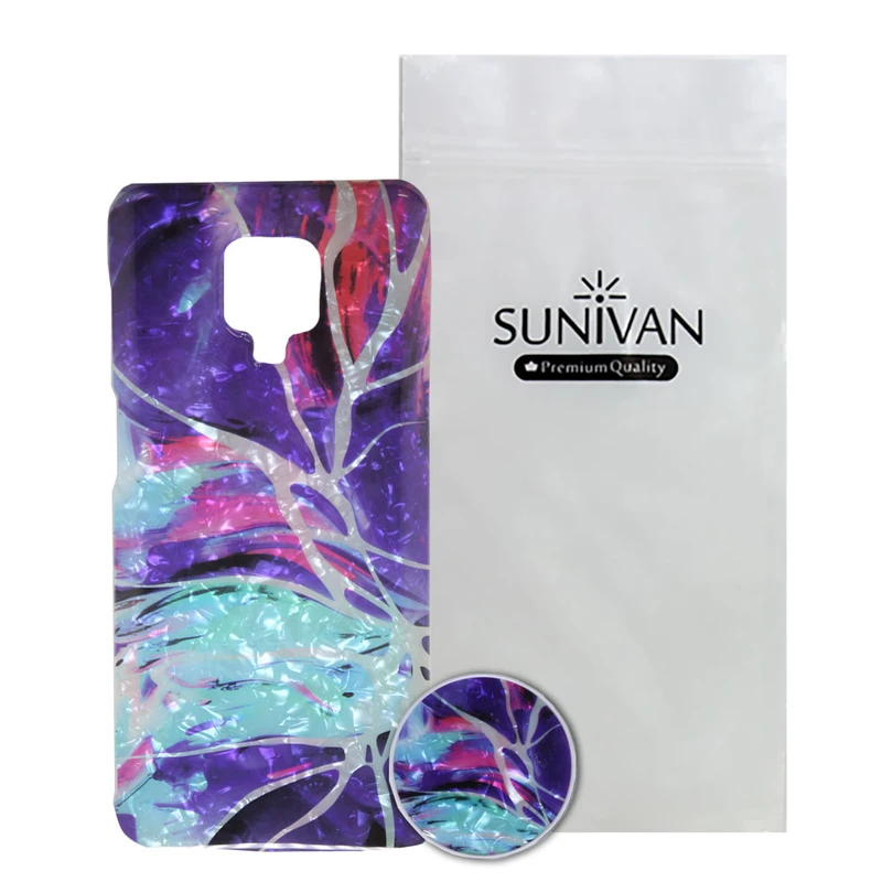 کاور سانیوان مدل یخی طرح ماربل مناسب برای گوشی موبایل شیائومی Redmi note9s / note9 pro به همراه پاپ سوکت