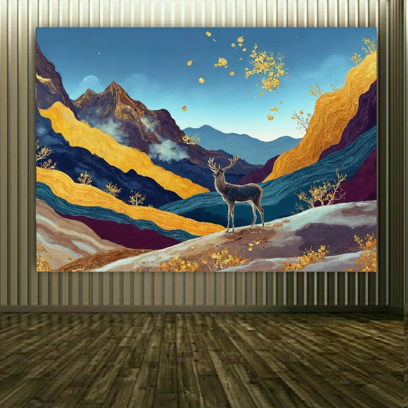 پوستر پارچه ای طرح مخمل  کوهستان و گوزن مدل مینیمال کد FP106698