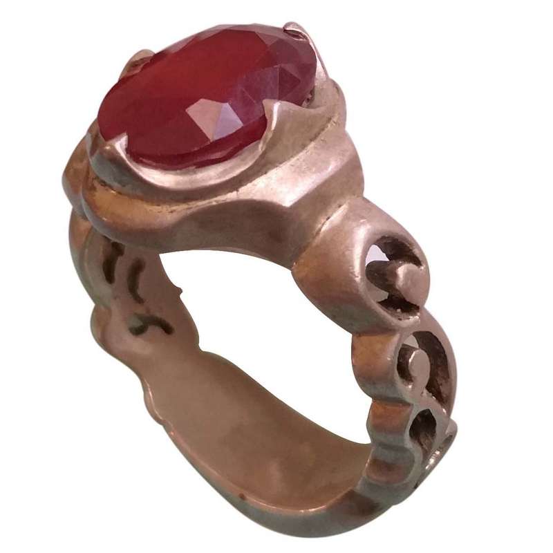 انگشتر نقره مردانه مدل یاقوت دونه اناری طرح رکاب دست ساز کد 1400520