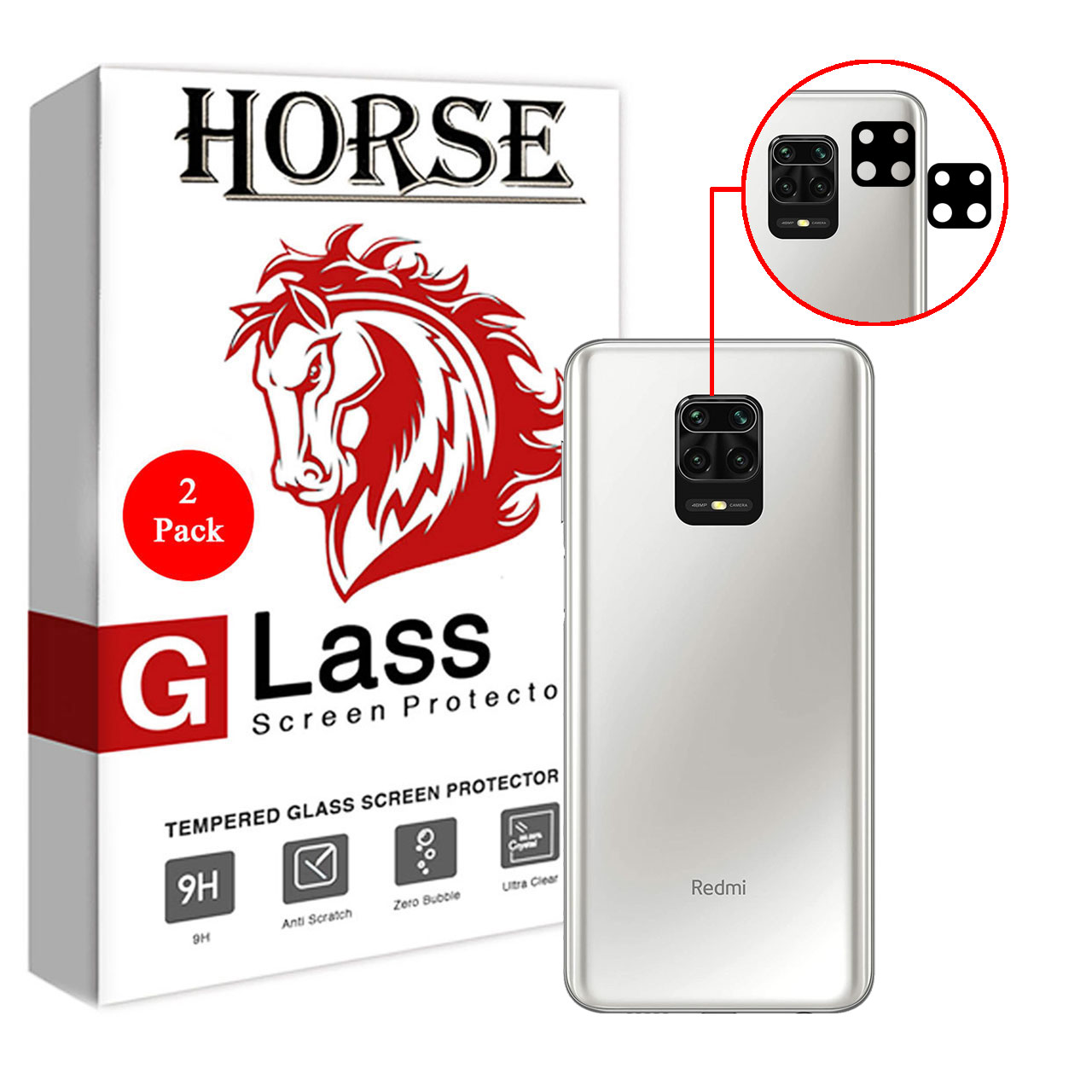 محافظ لنز دوربین سرامیکی هورس مدل HBL مناسب برای گوشی موبایل شیائومی Redmi Note 9S بسته دو عددی