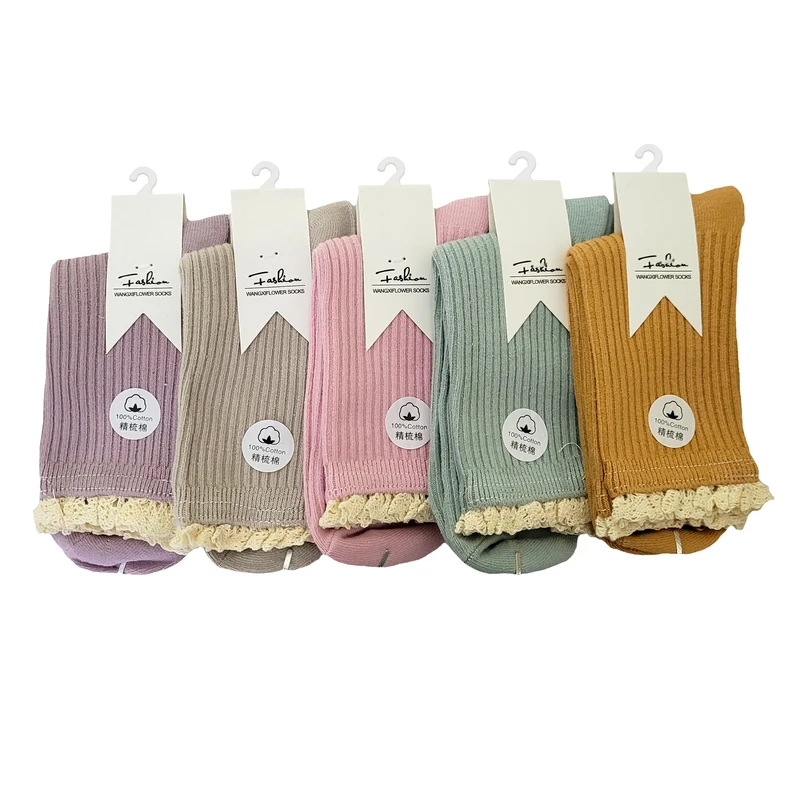 جوراب ساق بلند زنانه مدل کبریتی لبه توری کد 5-01298 بسته 5 عددی