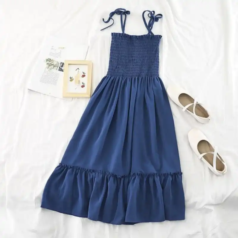 پیراهن زنانه مدل تابستانی کوتاه رنگ آبی نفتی